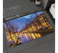 DALEXHM Tapis de Bain 50x80 cm, antidérapant,Doux,Absorbant l'eau,en Microfibre,pour la Salle de Bain,Lavable en Machine,Canal, Canal dans l'ouest d'Amsterdam, Vue Nocturne