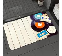 DALEXHM Tapis de Bain 50x80 cm, antidérapant,Doux,Absorbant l'eau,en Microfibre,pour la Salle de Bain,Lavable en Machine,Musique Indie, vinyles et Vieilles Cassettes Audio sur Une Table en Bois, Nost