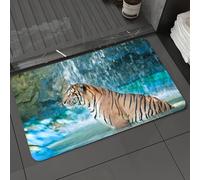 DALEXHM Tapis de Bain 50x80 cm, antidérapant,Doux,Absorbant l'eau,en Microfibre,pour la Salle de Bain,Lavable en Machine,Tigre, félin dans Un étang à la Recherche d'une Proie, scènes décoratives de S