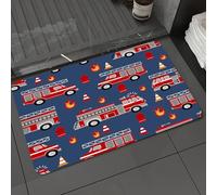 DALEXHM Tapis de Bain 50x80 cm, antidérapant,Doux,Absorbant l'eau,en Microfibre,pour la Salle de Bain,Lavable en Machine,Camions de Pompiers dessinés à la Main (Vecteur) sur Fond Bleu foncé.