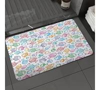 DALEXHM Tapis de Bain 50x80 cm, antidérapant,Doux,Absorbant l'eau,en Microfibre,pour la Salle de Bain,Lavable en Machine,Éléments océaniques colorés dessinés à la Main, bancs de Poissons