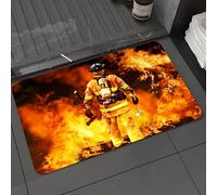 DALEXHM Tapis de Bain 50x80 cm, antidérapant,Doux,Absorbant l'eau,en Microfibre,pour la Salle de Bain,Lavable en Machine,Au cœur de l'incendie, Un Pompier Recherche d'éventuels survivants.