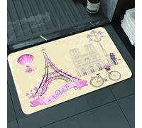 DALEXHM Tapis de Bain 50x80 cm, antidérapant,Doux,Absorbant l'eau,en Microfibre,pour la Salle de Bain,Lavable en Machine,Baiser, Fleurs, Symboles de Paris, Monuments, Tour Eiffel, montgolfière, vélo,