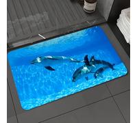DALEXHM Tapis de Bain 50x80 cm, antidérapant,Doux,Absorbant l'eau,en Microfibre,pour la Salle de Bain,Lavable en Machine,Un Trio de Dauphins Glissant dans Les Profondeurs azurées, illustrant la Beaut