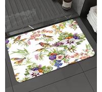 DALEXHM Tapis de Bain 50x80 cm, antidérapant,Doux,Absorbant l'eau,en Microfibre,pour la Salle de Bain,Lavable en Machine,Illustration vectorielle d'un Motif Floral sans raccord avec Un Oiseau printan