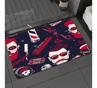 DALEXHM Tapis de Bain 50x80 cm, antidérapant,Doux,Absorbant l'eau,en Microfibre,pour la Salle de Bain,Lavable en Machine,Motif sans Couture de Salon de Coiffure avec Visage Hipster, Ciseaux et Rasoir