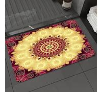 DALEXHM Tapis de Bain 50x80 cm, antidérapant,Doux,Absorbant l'eau,en Microfibre,pour la Salle de Bain,Lavable en Machine,Mandala, Image de Mandala Floral Vintage, Style Antique, Motif Rond de Feuille