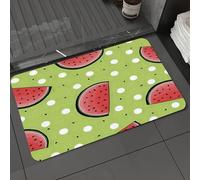 DALEXHM Tapis de Bain 50x80 cm, antidérapant,Doux,Absorbant l'eau,en Microfibre,pour la Salle de Bain,Lavable en Machine,Motif pastèque sans raccord sur Fond Vert, avec graines et Points Blancs. Vect