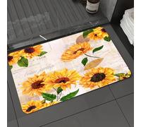 DALEXHM Tapis de Bain 50x80 cm, antidérapant,Doux,Absorbant l'eau,en Microfibre,pour la Salle de Bain,Lavable en Machine,avec des tournesols Aquarelle Jaune Vif dessinés à la Main sur Un Fond de Lett