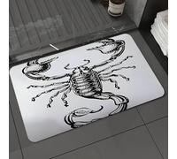 DALEXHM Tapis de Bain 50x80 cm, antidérapant,Doux,Absorbant l'eau,en Microfibre,pour la Salle de Bain,Lavable en Machine,Scorpion, Ombre de Scorpion aux Griffes acérées, Gravure en Noir et Blanc d'un