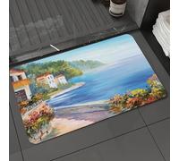 DALEXHM Tapis de Bain 50x80 cm, antidérapant,Doux,Absorbant l'eau,en Microfibre,pour la Salle de Bain,Lavable en Machine,Ville côtière, mer Méditerranée, décors à l'huile, côte Bleue aux Maisons aux
