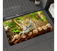 DALEXHM Tapis de Bain 50x80 cm, antidérapant,Doux,Absorbant l'eau,en Microfibre,pour la Salle de Bain,Lavable en Machine,Zoo, Jaguar sur Un Plancher en Bois Animaux Faune féline prédateur mammifère f