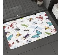 DALEXHM Tapis de Bain 50x80 cm, antidérapant,Doux,Absorbant l'eau,en Microfibre,pour la Salle de Bain,Lavable en Machine,Fond coloré vectoriel sans Couture à Motif d'insectes dessinés à la Main, avec
