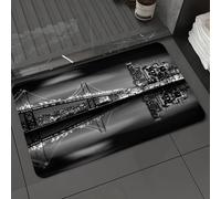 DALEXHM Tapis de Bain 50x80 cm, antidérapant,Doux,Absorbant l'eau,en Microfibre,pour la Salle de Bain,Lavable en Machine,Le Pont de Brooklyn et la Skyline de Manhattan la Nuit en Noir et Blanc