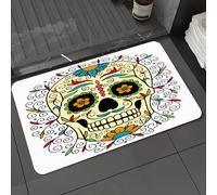 DALEXHM Tapis de Bain 60x100cm, antidérapant,Doux,Absorbant l'eau,en Microfibre,pour la Salle de Bain,Lavable en Machine,Œuvres d'art représentant des crânes en Sucre colorés avec des Motifs Floraux