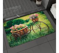 DALEXHM Tapis de Bain 60x100cm, antidérapant,Doux,Absorbant l'eau,en Microfibre,pour la Salle de Bain,Lavable en Machine,Vélo, vélo décoré d'un Panier de Fleurs, sur Fond de Verdure luxuriante