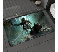 DALEXHM Tapis de Bain 60x100cm, antidérapant,Doux,Absorbant l'eau,en Microfibre,pour la Salle de Bain,Lavable en Machine,Un Chasseur Elfe Brutal, armé d'une Glaive, se Dresse fièrement sur Une Collin