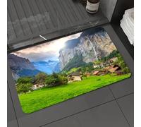 DALEXHM Tapis de Bain 60x100cm, antidérapant,Doux,Absorbant l'eau,en Microfibre,pour la Salle de Bain,Lavable en Machine,Ferme, Village sur Les rochers, Cascade en arrière-Plan, Sommets européens, lu
