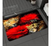 DALEXHM Tapis de Bain 60x100cm, antidérapant,Doux,Absorbant l'eau,en Microfibre,pour la Salle de Bain,Lavable en Machine,Illustration d'un Jaguar et de Roses, Peinture, Affiche