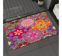 DALEXHM Tapis de Bain 60x100cm, antidérapant,Doux,Absorbant l'eau,en Microfibre,pour la Salle de Bain,Lavable en Machine,Marocain, Motifs artistiques vibrants de Mandalas dans des carrés orientaux He