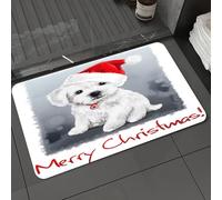 DALEXHM Tapis de Bain 60x100cm, antidérapant,Doux,Absorbant l'eau,en Microfibre,pour la Salle de Bain,Lavable en Machine,Peinture de Noël Bichon Aquarelle