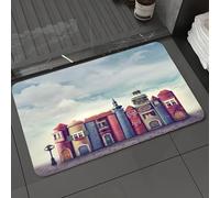 DALEXHM Tapis de Bain 60x100cm, antidérapant,Doux,Absorbant l'eau,en Microfibre,pour la Salle de Bain,Lavable en Machine,Ville aux bâtiments de Style Vieux Livres, Oiseaux, Ciel Nuageux, litière