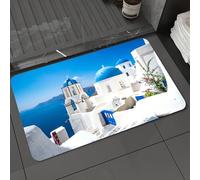 DALEXHM Tapis de Bain 60x100cm, antidérapant,Doux,Absorbant l'eau,en Microfibre,pour la Salle de Bain,Lavable en Machine,Coucher de Soleil Bleu Grèce Vue panoramique des Cyclades Maisons Blanches San