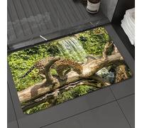 DALEXHM Tapis de Bain 60x100cm, antidérapant,Doux,Absorbant l'eau,en Microfibre,pour la Salle de Bain,Lavable en Machine,Jaguar, Jaguar sur du Bois Mort près d'une Cascade, Plantes Vertes