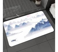 DALEXHM Tapis de Bain 60x100cm, antidérapant,Doux,Absorbant l'eau,en Microfibre,pour la Salle de Bain,Lavable en Machine,Nouvelle Peinture à l'encre de Paysage Bleu Clair de Style Chinois