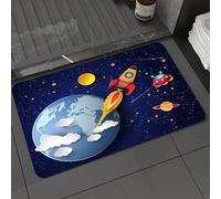 DALEXHM Tapis de Bain 60x100cm, antidérapant,Doux,Absorbant l'eau,en Microfibre,pour la Salle de Bain,Lavable en Machine,Espace, fusée sur Un système planétaire avec la Terre, étoiles, OVNI, Saturne,