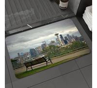 DALEXHM Tapis de Bain 60x100cm, antidérapant,Doux,Absorbant l'eau,en Microfibre,pour la Salle de Bain,Lavable en Machine,Banc et Vue sur Les Gratte-Ciel du Centre-Ville de Seattle, dans l'État de Was