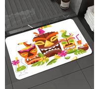 DALEXHM Tapis de Bain 60x100cm, antidérapant,Doux,Absorbant l'eau,en Microfibre,pour la Salle de Bain,Lavable en Machine,Luau, Trois Masques tiki grimaçants entourés de Feuilles, Boissons et Mignon
