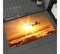 DALEXHM Tapis de Bain 60x100cm, antidérapant,Doux,Absorbant l'eau,en Microfibre,pour la Salle de Bain,Lavable en Machine,Paysage, Avion Gros-Porteur Volant dans Les airs, Soleil Levant avec des Nuage