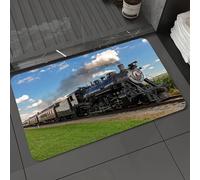 DALEXHM Tapis de Bain 60x100cm, antidérapant,Doux,Absorbant l'eau,en Microfibre,pour la Salle de Bain,Lavable en Machine,Locomotive à Vapeur Vintage Noire dans Un Paysage champêtre avec de l'herbe ve
