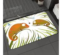 DALEXHM Tapis de Bain 60x100cm, antidérapant,Doux,Absorbant l'eau,en Microfibre,pour la Salle de Bain,Lavable en Machine,Caméléons, Animaux affamés, Herbe, regardant Une araignée, Illustration du Mon