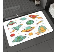 DALEXHM Tapis de Bain 60x100cm, antidérapant,Doux,Absorbant l'eau,en Microfibre,pour la Salle de Bain,Lavable en Machine,Enfants, thème Espace, fusée, Vaisseau Spatial, OVNI, étoile