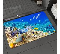 DALEXHM Tapis de Bain 60x100cm, antidérapant,Doux,Absorbant l'eau,en Microfibre,pour la Salle de Bain,Lavable en Machine,Océan, mer Claire, Monde Animal, coraux, Poissons tropicaux et étoiles de mer,