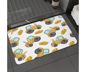 DALEXHM Tapis de Bain 60x100cm, antidérapant,Doux,Absorbant l'eau,en Microfibre,pour la Salle de Bain,Lavable en Machine,Motif sans Couture Tracteur Jaune et meule de Foin