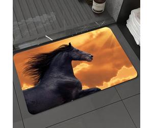 DALEXHM Tapis de Bain 60x100cm, antidérapant,Doux,Absorbant l'eau,en Microfibre,pour la Salle de Bain,Lavable en Machine,Animal, Portrait d'un Cheval Frison au Galop sous Les Rayons brûlants du solei
