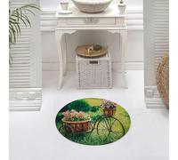 DALEXHM Tapis de Bain 60x60 cm, antidérapant,Doux,Absorbant l'eau,en Microfibre,pour la Salle de Bain,Lavable en Machine,Vélo, vélo décoré d'un Panier de Fleurs, sur Fond de Verdure luxuriante