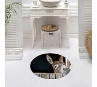 DALEXHM Tapis de Bain 60x60 cm, antidérapant,Doux,Absorbant l'eau,en Microfibre,pour la Salle de Bain,Lavable en Machine,Un âne Brun, Le Visage expressif Visible Depuis Une Grange Noire, appuyé contr