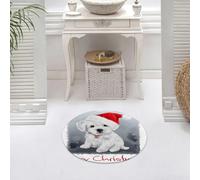 DALEXHM Tapis de Bain 60x60 cm, antidérapant,Doux,Absorbant l'eau,en Microfibre,pour la Salle de Bain,Lavable en Machine,Peinture de Noël Bichon Aquarelle