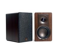 DALI KUPID Paire d'enceintes d'étagère Hi-Fi compactes de qualité supérieure, design à 2 voies avec woofer de 4,5" et tweeter de 2,5 cm, support mural inclus (paire) - Noyer foncé