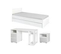 DALIA Chambre enfant adolescent avec lit, chevet, Bureau Blanc