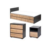 DALIA Chambre enfant adolescent avec lit, chevet, Commode Anthracite/Chêne