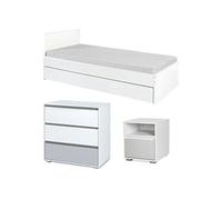 DALIA Chambre enfant adolescent avec lit, chevet, Commode Blanc