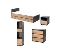 DALIA Chambre enfant adolescent avec lit, chevet, Commode, Etagère Anthracite/Chêne
