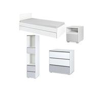 DALIA Chambre enfant adolescent avec lit, chevet, Commode, Etagère Blanc