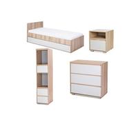 DALIA Chambre enfant adolescent avec lit, chevet, Commode, Etagère Hêtre