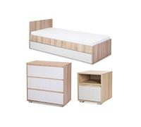 DALIA Chambre enfant adolescent avec lit, chevet, Commode Hêtre